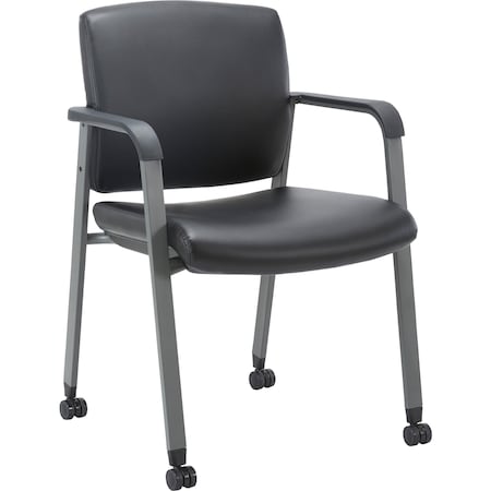 Lorell Healthcare Upholstery Guest Chair with Casters, Black Vinyl LLR30951